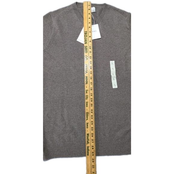 M&S Extra Fine Lambswool Sweater L Long Brown Pure New Wool Crew Neck NWT - Picture 7 of 8